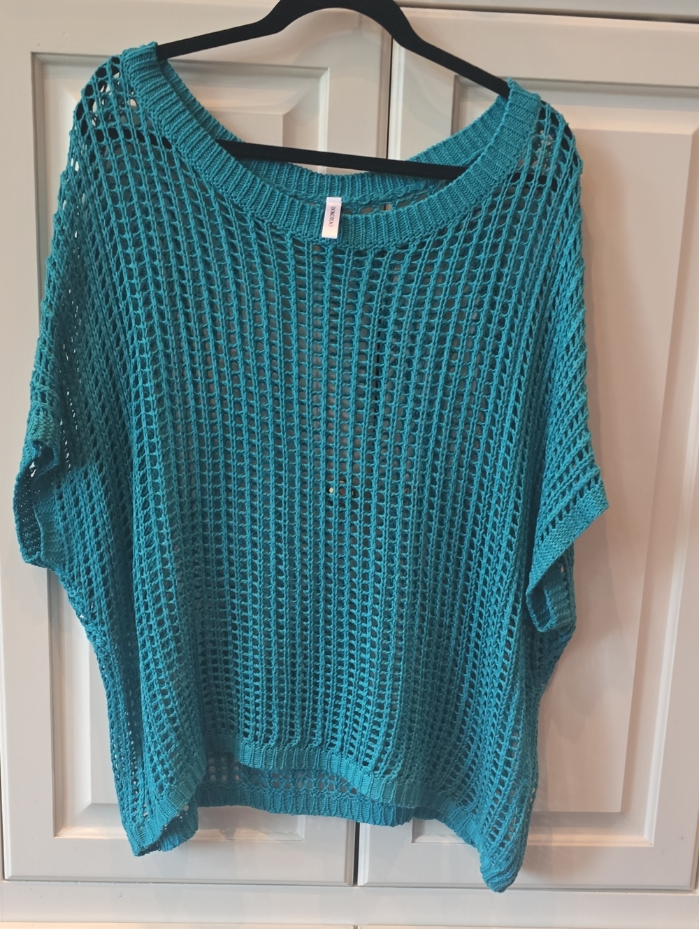 Open-Knit Scoop Neck Sweater Top in Teal
